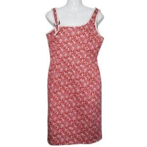 Joseph Ribkoff Red White Floral Sun Dress Asymmetric Neckline Adjustable Size 10